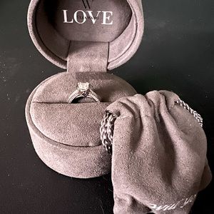 3/4 carat diamond engagement ring from Zales Vera Wang collab with box and bag.